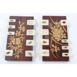 Pair of Japanese lacquered hardwood and ivory Shibayama whist markers of typical form,