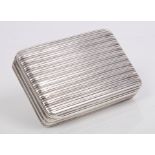 George III silver snuff box of rectangular form, with raised line decoration,