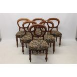 Set of six Victorian mahogany balloon back dining chairs,