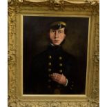 Victorian English School oil on canvas - portrait of a Merchant Navy Officer, in gilt frame,