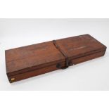 Late Victorian / Edwardian pine gun case with brass handle and velvet-lined interior,