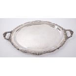 Large American silver plated two-handled tray of oval form,