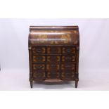 Early 19th century Dutch mahogany and floral marquetry cylinder bureau,