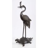 Japanese Meiji period bronze figure of a crane and turtle,