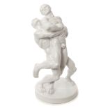 Good quality Herend blanc-de-chine porcelain figure group of muscular nude male wrestlers,