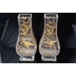 Pair late 19th century French Le Kosy, Paris, engraved glass vases with gilt eagle,