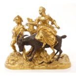 19th century French bronze and ormolu figural group depicting a young woman in 18th century attire,