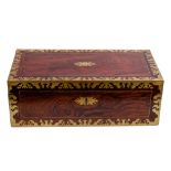 Good Regency rosewood and brass mounted writing box of large size,