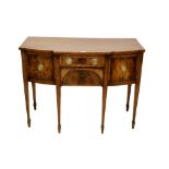 19th century mahogany and burr wood crossbanded bowed breakfront sideboard of small proportions,