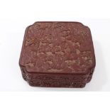 Fine Chinese Qing period cinnabar lacquer box decorated with figures in a rocky landscape and