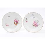 Pair early 19th century Chamberlain's Worcester plates finely painted with floral sprays - marked