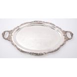 American silver plated two-handled tray of oval form,
