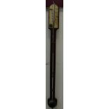 19th century stick barometer with exposed tube and concealed bulb,