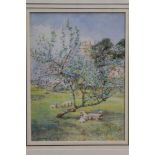 *Edward Kington Brice (1860 - 1948), watercolour - lambs beneath an apple tree, signed,