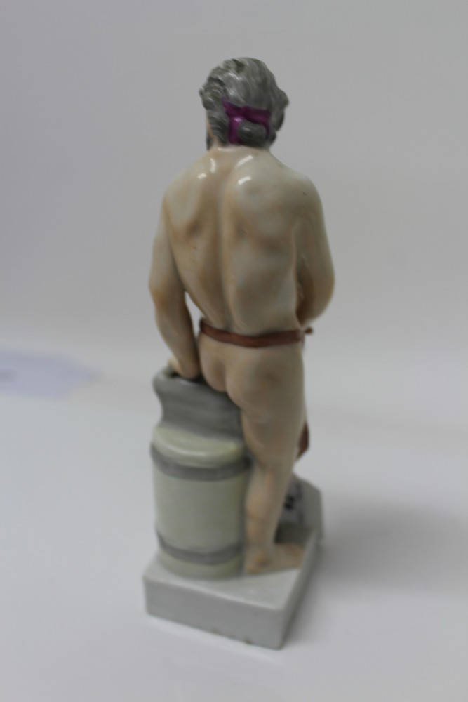 Early 19th century Continental porcelain figure of a semi-clad blacksmith with hammer and anvil, - Image 8 of 17