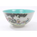 Good quality 20th century Chinese famille rose porcelain bowl finely painted with domestic scenes