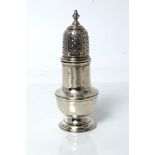 George II silver caster of baluster form, with slip-in pierced cover,