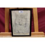 Louis Wain (1860 - 1939), pencil sketch - a Pig in Judge's Wig, signed, in glazed ebonised frame,