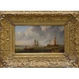 Mid-19th century English School oil on panel - fishing boats off the coast, in gilt frame,