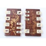 Two similar late 19th century Japanese lacquered hardwood and ivory Shibayama whist markers,
