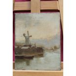 Manner of Jan Hendrick Weissenbruch, oil on canvas - Dutch river landscape, 25cm x 20cm,