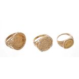 Three gold (9ct) coin-type rings - various CONDITION REPORT Hallmarked 9ct.