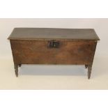 17th century oak six-plank coffer, the hinged moulded lid enclosing interior with candle box,