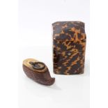 Regency tortoiseshell card box of slightly serpentine form, with sloping hinged cover, 10cm high,
