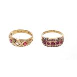 Edwardian gold (18ct) ruby and diamond ring with rose cut diamonds and star design (Birmingham