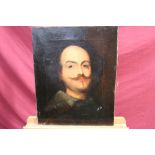 19th century Continental School oil on canvas - portrait of a moustached gentleman with lace collar,