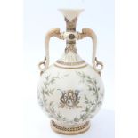 Victorian Royal Worcester blushed ivory two-handled vase with WAC monogram and date 1884, 28.