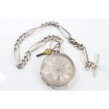 Large Victorian silver pocket watch with Waltham key-wind movement, numbered 7054224,