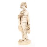 Japanese Meiji carved ivory figure of a Geisha, very finely carved in standing pose,