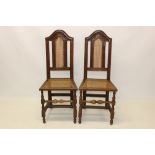 Pair of 17th century and later caned oak side chairs,