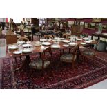 Large Regency-style mahogany twin pedestal dining table,