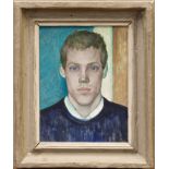 Ann Payne, contemporary acrylic on board - portrait of the artist's son, 28cm x 23cm, framed.