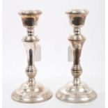 Pair contemporary silver candlesticks of tapering form,