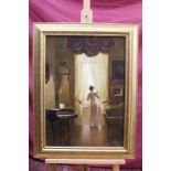 Pair of 20th century Continental School oils on canvas - The Convent Window and The Drawing Room