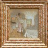 *Bernard Dunstan (b. 1920), pastel - Making The Bed, initialled, in glazed frame, 18cm x 17cm.