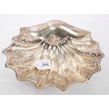 Late Victorian silver shell dish with pierced decoration and engraved presentation inscription,