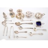 Selection of miscellaneous silver - including two mustard pots, two peppers, salt,