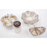 Selection of early 20th century silver - including a silver dish in the form of a cloverleaf,