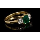 Emerald and diamond three stone ring,