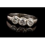 Diamond three stone ring with three brilliant cut diamonds estimated to weigh approximately 1.