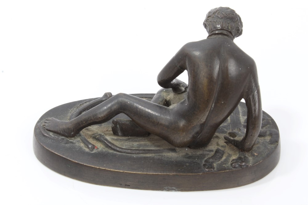 19th century Continental bronze figure of The Dying Gaul after the antique, on oval plinth, - Image 2 of 3