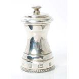 Contemporary silver pepper mill of capstan form, with Peugeot grinding action (Birmingham 1978),