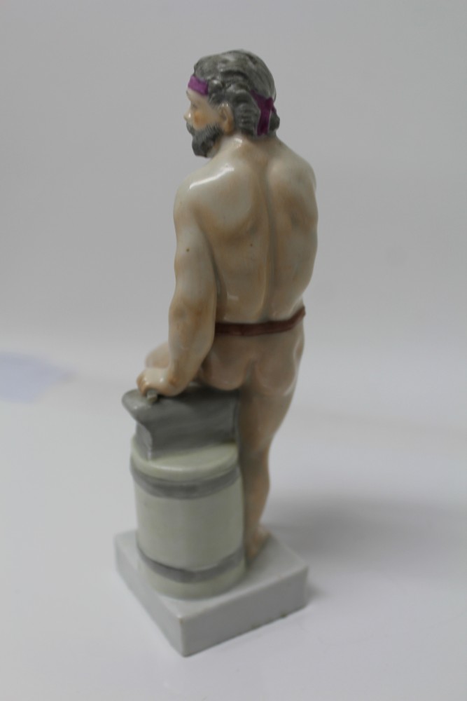 Early 19th century Continental porcelain figure of a semi-clad blacksmith with hammer and anvil, - Image 7 of 17