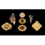 Group of seven brooches - to include a 1950s floral spray brooch with four cabochon rubies,