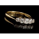 Edwardian diamond five stone ring with five graduated old cut diamonds estimated to weigh
