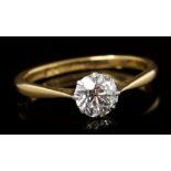 Diamond single stone ring, the old cut diamond estimated to weigh approximately 1.